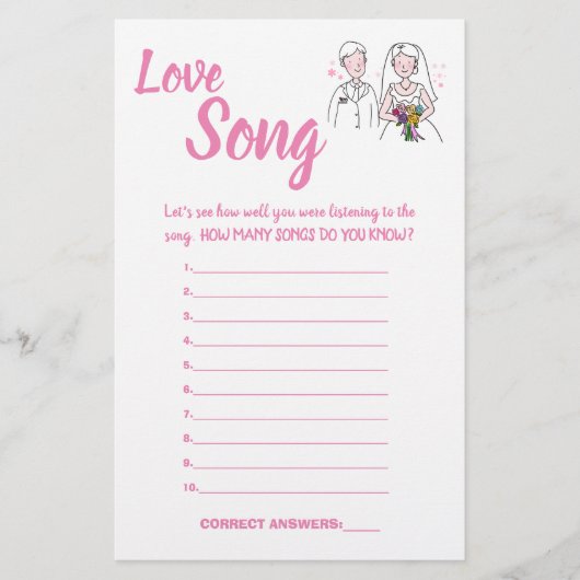 PINK LOVE, LOVE SONG SHOWER GAME KAART (Voorkant)