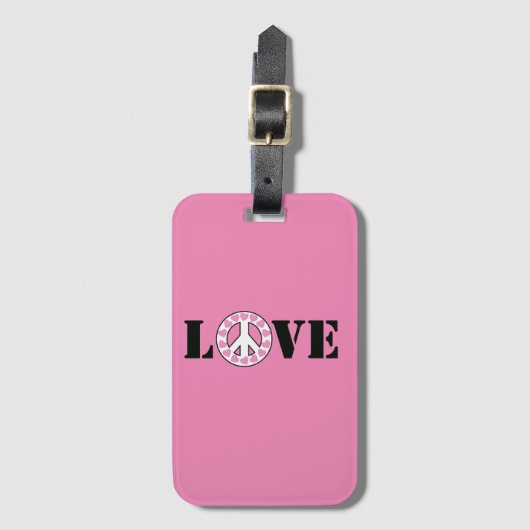 Pink Love Peace Hearts Bagagelabel (Voorkant (verticaal))