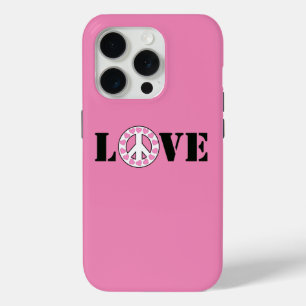 Pink Love Peace Hearts iPhone 15 Pro Case