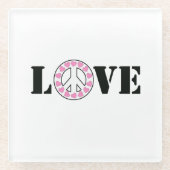 Pink Love Peace Hearts Glazen Onderzetter (Voorkant)