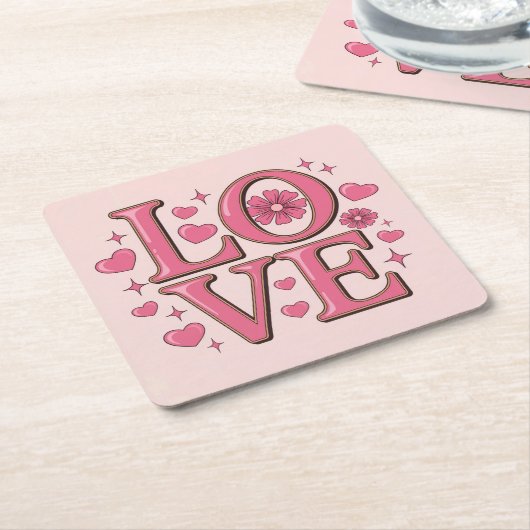 Pink LOVE Square Onderzetter Set (Schuin)