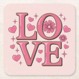 Pink LOVE Square Onderzetter Set