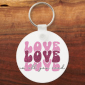 Pink "Love" Stacked Bubble Font Sleutelhanger (Voorkant)