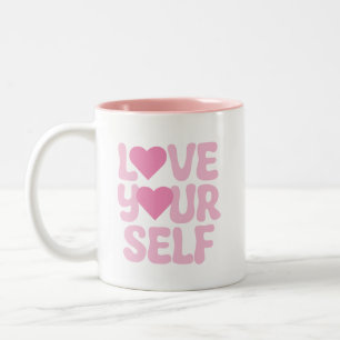 Pink Love Yourself Quotes Tweekleurige Koffiemok