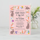 Pink Lovely Bunnies Carrots Easter Brunch Egg Hunt Kaart (Staand voorkant)