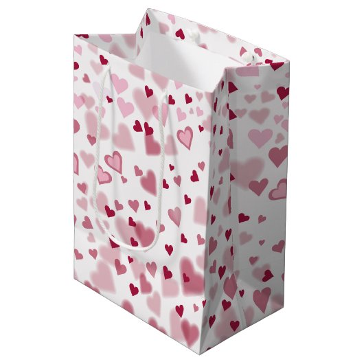  Pink Lovely Hearts Pattern  Medium Cadeauzakje (Voorkant Gekanteld)