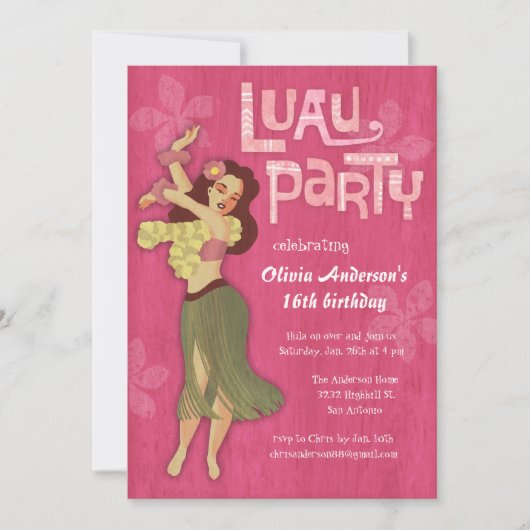 Pink Luau Birthday Party Invitations Kaart (Voorkant)