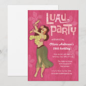 Pink Luau Birthday Party Invitations Kaart (Voorkant / Achterkant)
