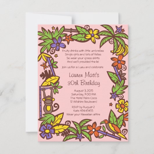Pink Luau Party Invitation Kaart (Voorkant)