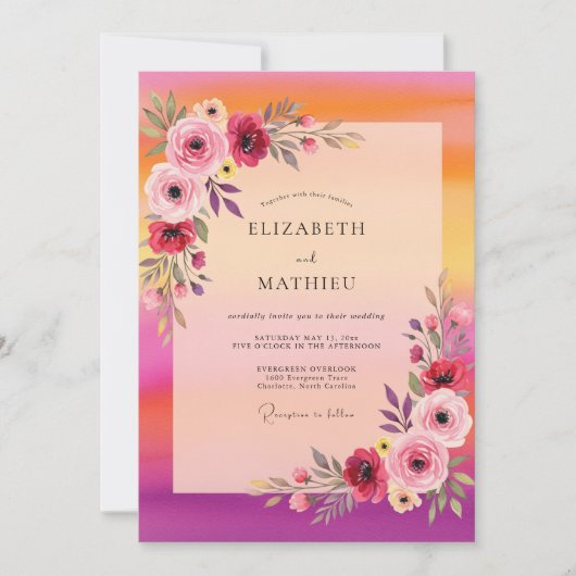 Pink Luminous Sunset Wedding Kaart (Voorkant)