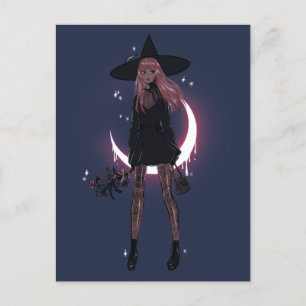 Pink Luna Witch  Briefkaart
