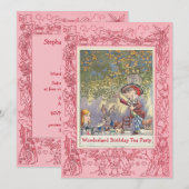 Pink Mad Hatter's Wonderland Birthday Tea Party Kaart (Voorkant / Achterkant)