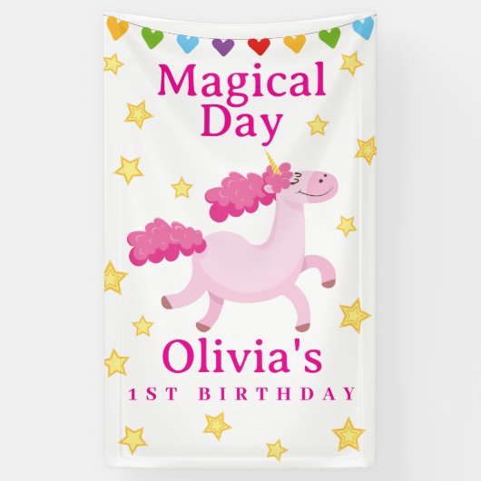 Pink Madical Day eerste Unicorn Verjaardagsster Spandoek (Verticaal)