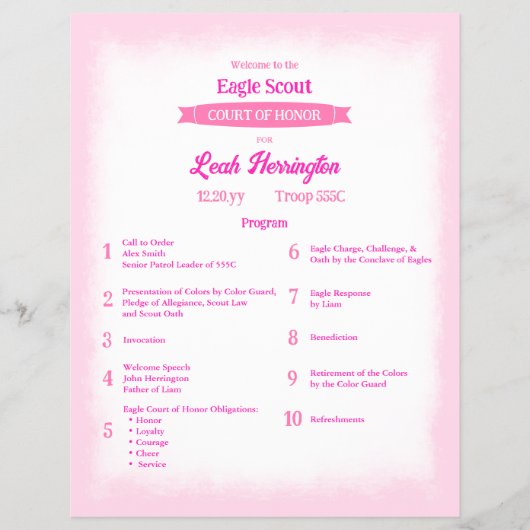 Pink & Magenta Eagle Court of Honor Program Flyer (Voorkant)