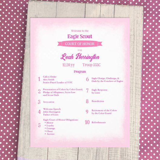 Pink & Magenta Eagle Ereraad van Eer Programma Flyer