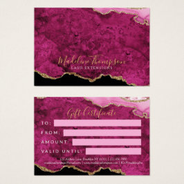 Pink Magenta Gold Agate Business Gift Certificate Visitekaartje
