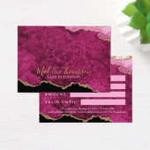Pink Magenta Gold Agate Business Gift Certificate Visitekaartje (Bureau)