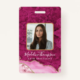 Pink Magenta Gold Agate Marble Business Company ID Badge