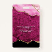 Pink Magenta Gold Agate Marble Business Company ID Badge (Achterkant)