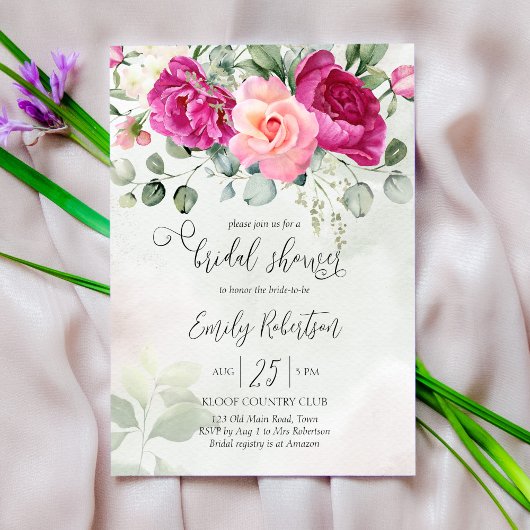 Pink magenta pony rozen eucalyptus greenery kaart