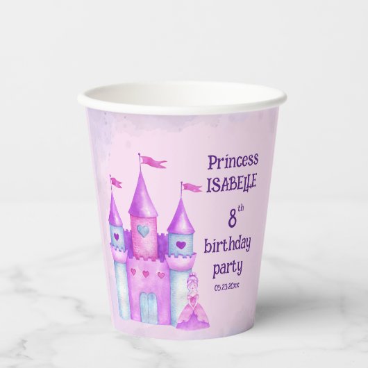 Pink Magical Fairytale Castle Princess Party Papieren Bekers (Voorkant)