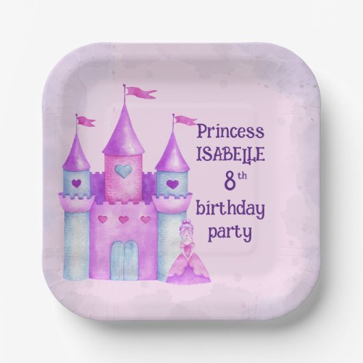 Pink Magical Fairytale Castle Princess Party Papieren Bordje (Voorkant)