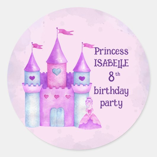 Pink Magical Fairytale Castle Princess Party Ronde Sticker (Voorkant)