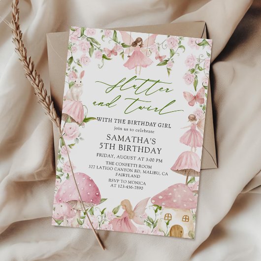 Pink Magical Floral Fairy Garden Birthday Kaart