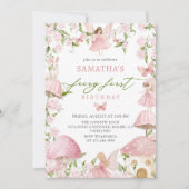 Pink Magical Forest Fairy First Birthday Kaart (Voorkant)