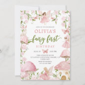 Pink  Magical Forest Fairy First Birthday Kaart (Voorkant)