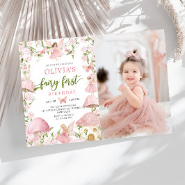 Pink Magical Forest Fairy First Birthday Photo Kaart