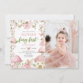 Pink Magical Forest Fairy First Birthday Photo Kaart (Voorkant)