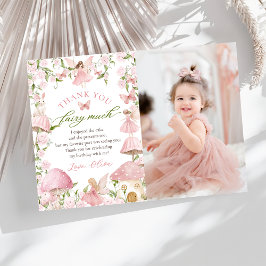 Pink Magical Mushroom Fairy Birthday Photo Bedankkaart