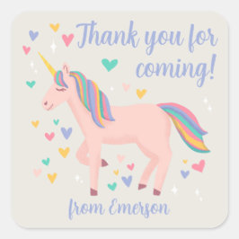 Pink Magical Unicorn Kinder Party Favor Vierkante Sticker
