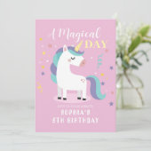 Pink Magical Unicorn Party Kaart (Staand voorkant)