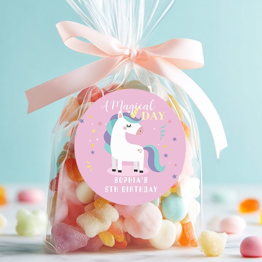 Pink Magical Unicorn Party Ronde Sticker