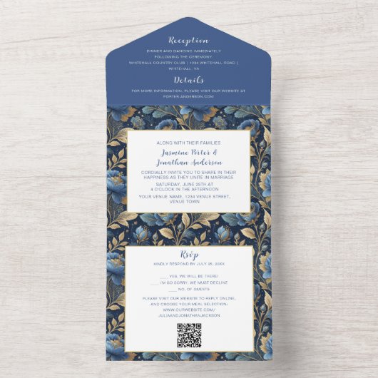 Pink Magnolia Blossom  All In One Uitnodiging (Binnen)