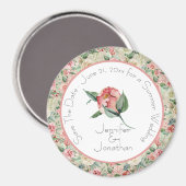 Pink Magnolia Floral Save the Date Wedding Magneet (Voorkant / Achterkant)