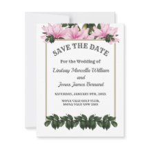 Pink Magnolia Greenery Floral Save the Date