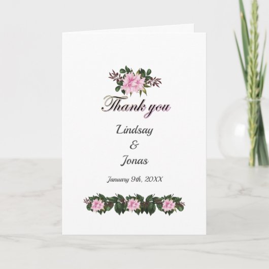 Pink Magnolia Greenery Floral Weddenschap Bedankt Kaart (Voorkant)