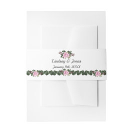 Pink Magnolia Greenery Floral Wedding Belly Band Uitnodigingen Wikkel