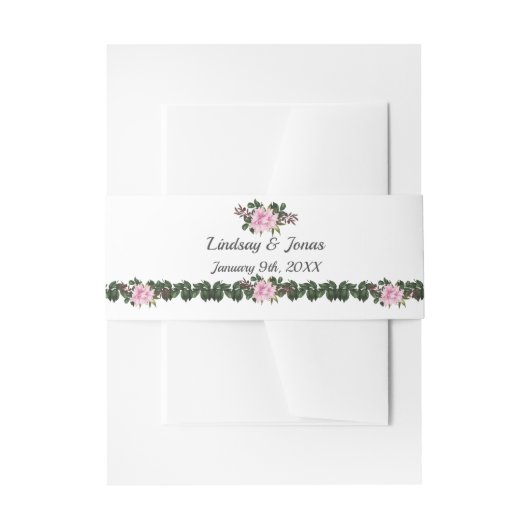 Pink Magnolia Greenery Floral Wedding Belly Band Uitnodigingen Wikkel (Voorkant Voorbeeld)