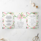 Pink Magnolia Spring Floral all in one Wedding Drieluik Uitnodiging (Binnen)