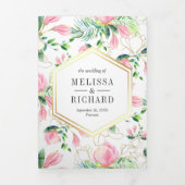 Pink Magnolia Spring Floral all in one Wedding Drieluik Uitnodiging (Cover)