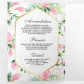 Pink Magnolia Spring Floral all in one Wedding Drieluik Uitnodiging (Binnenzijde eerst)