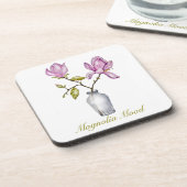 Pink Magnolia Watercolor Botanical Bier Onderzetter (Linkerzijde)