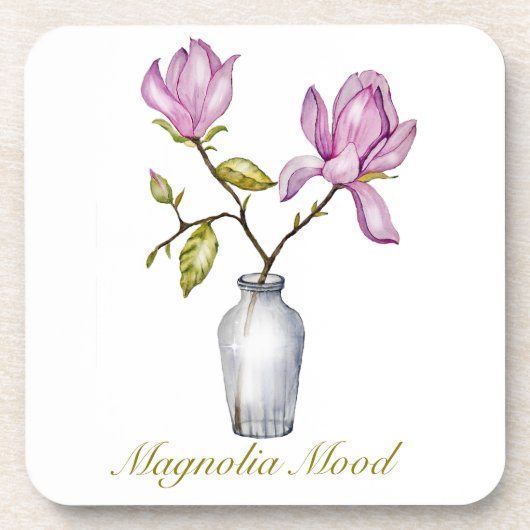 Pink Magnolia Watercolor Botanical Bier Onderzetter (Voorkant)