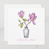 Pink Magnolia Watercolor Botanical Feestdagenkaart (Voorkant / Achterkant)