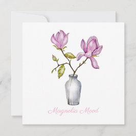 Pink Magnolia Watercolor Botanical Feestdagenkaart