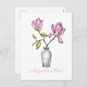 Pink Magnolia Watercolor Botanical Feestdagenkaart (Voorkant / Achterkant)